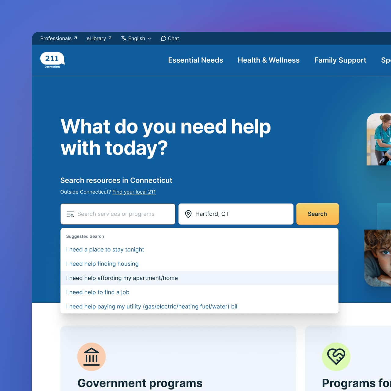 211 CT homepage search
