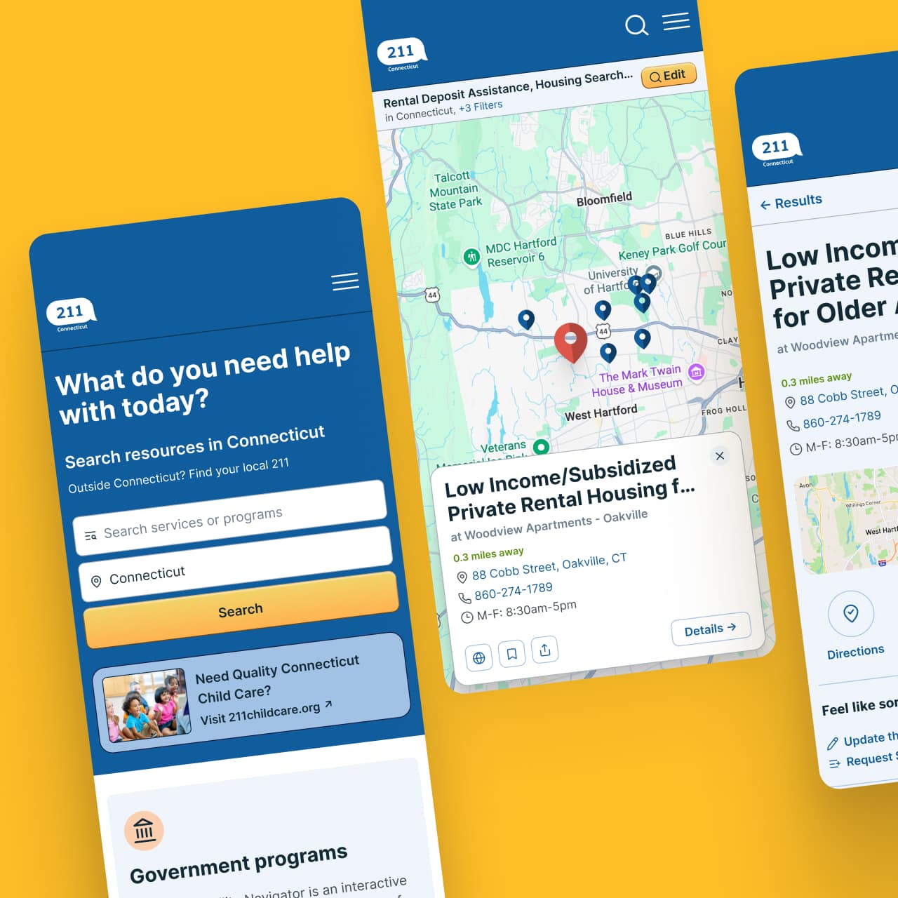 211 CT mobile search and results
